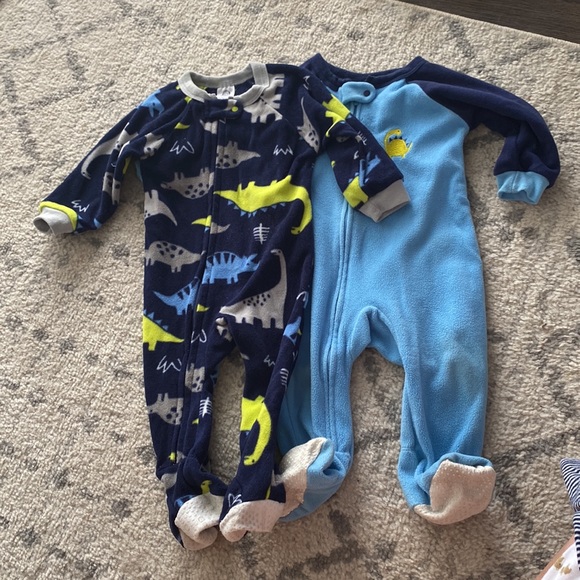 Long Sleeve Fleece Dinosaur Footed Pajamas - Picture 1 of 11
